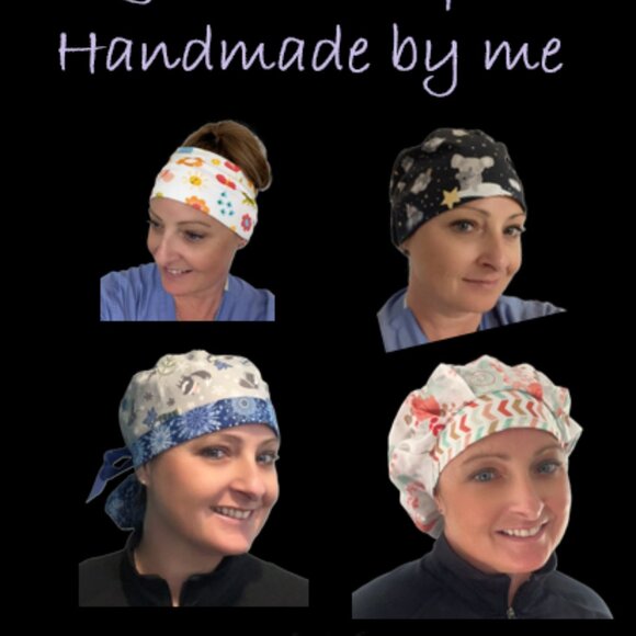 Womens Ponytail Scrub Cap Christmas Candy Cane Gnomes *Handmade - Picture 8 of 8